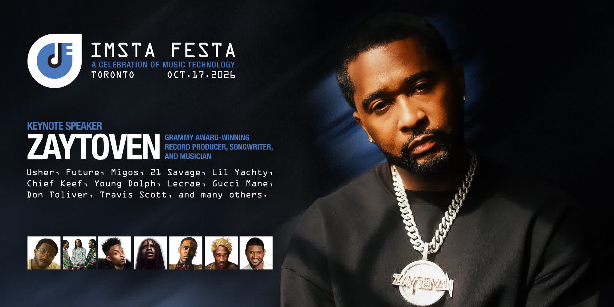 Official IMSTA FESTA Toronto 2026 keynote poster — Zaytoven, GRAMMY-winning producer